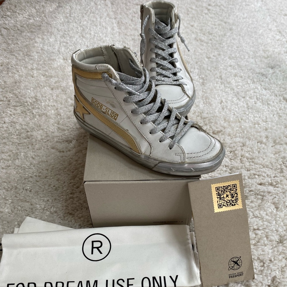 Golden Goose Slide white with silver and gold